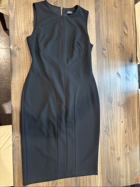DKNY Black Sleeveless Midi Sheath Dress